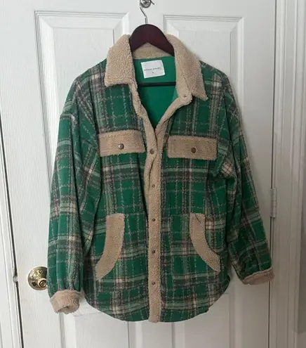 Plaid Green and Tan panache Shacket medium oversized fleece
