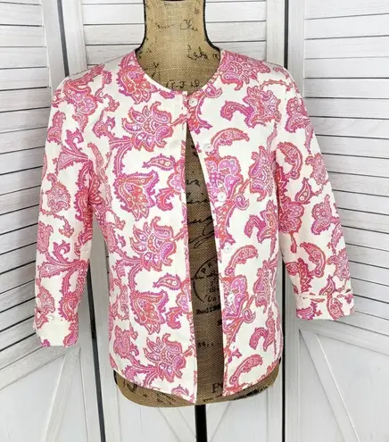 Sigrid Olsen Floral Damask Cotton Silk Blazer Jacket Cream Pink 4 Snap Front