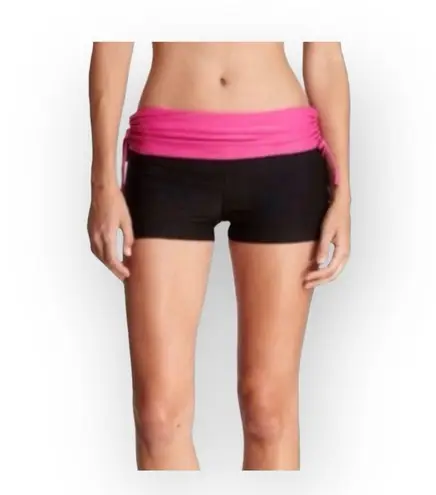 new Marika Tek Pisces Scrunch Tie Waist Yoga Short Black + Fuchsia Large
