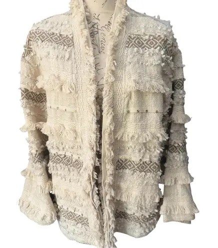 Boutique Oversized Trendy Ivory Knit Boho Jacket