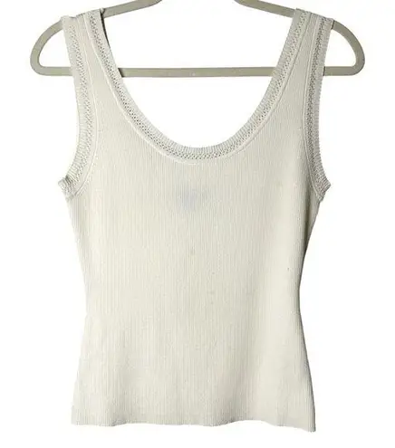 Camille La Vie White Fitted Ribbed Tank Top Rayon Nylon Large Capsule Minimalist