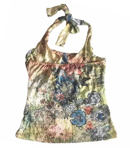 new Boho Chic ❤︎ Romantic Artsy Floral Print Draped Halter Top ❤︎ Pin Up Chic L Size L