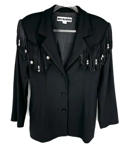 New Frontier Fringe Western Black Jacket Blazer Size Medium Wool