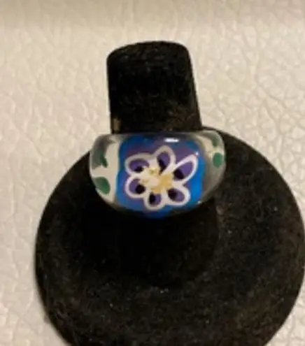 None Women's Clear Blue Yellow Flower Ring Size 5.5