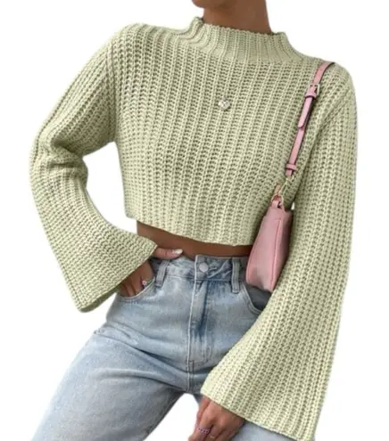 Next Level Apparel SHEIN Mint Green Cropped Sweater | Mock Neck | Flared Sleeves | Size Medium - Image 1