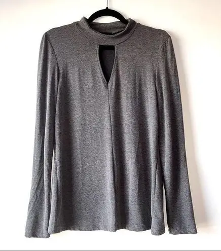 Bardot Mock Neck Keyhole Long Sleeve Top in Dark Gray Large