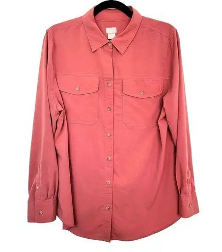 Chico's  Size 2 Womens Large Coral Colored Button Up Collared Shirt Beach Coastal