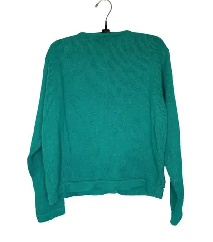 Vintage Floral Embroidered Teal Cardigan Sweater EUC Sz M Button Down Knitted Size M