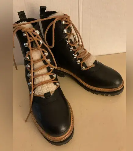 Sigerson Morrison women ISA black leather sheepskin combat boots size 6.5