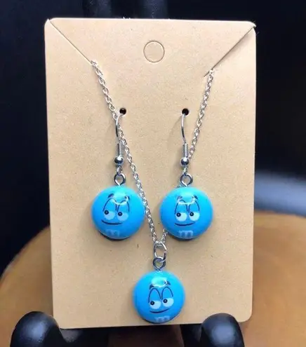 Handmade Blue M&M Jewelry Set- Necklace and Earrings
