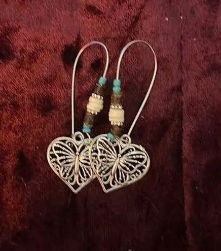 Handmade Silver Heart w/ Butterfly Turquoise and White Beads New