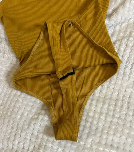 Medium Yellow Mustard Ribbed High Thigh Body Suit
