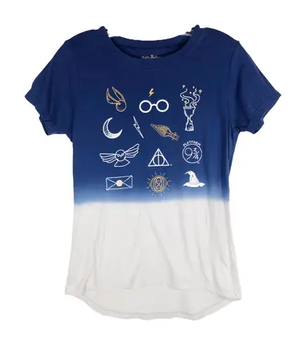 Harry Potter Medium Tee Shirt Top Blue Ombre Snitch Sorting Hat Time Turner 761