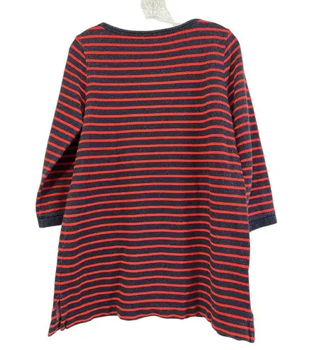 Lands End Boat Neck Striped Cotton Tunic Top Sweater Size S Red Navy Nautical Blue