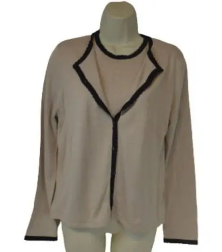 August Silk | Beige Cardigan w Black Trim & Cami