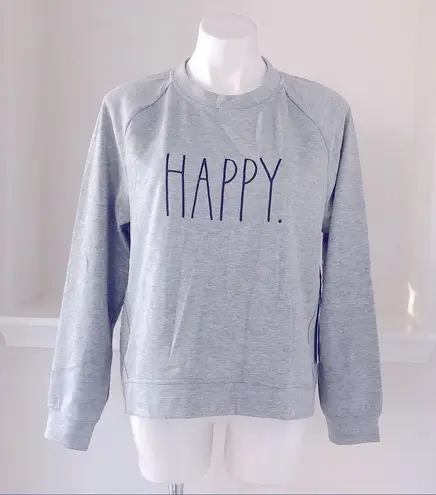 Rae Dunn  Sweatshirt “HAPPY” Heather Grey Long Sleeve Loungewear Size M NWT