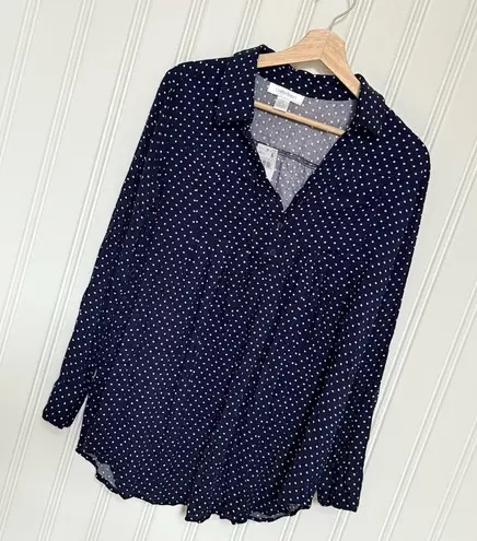 Motherhood MATERNITY navy Blue Polka Dot 1/2 Button Pullover Top S