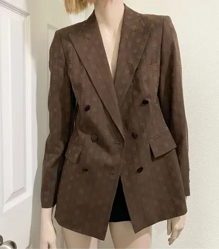 Rare Vintage ESCADA Wool Blend Double Breasted Square Print Brown Blazer Size 34