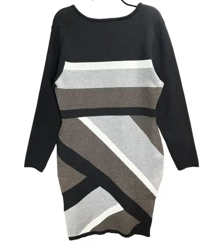 Katherine Barclay Dress Womens Large Knit Sweater Geometric Striped Career NWT