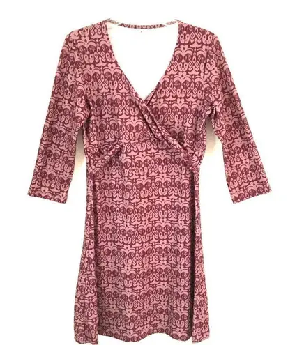 prAna draped Burgundy print casual exercise mini dress M
