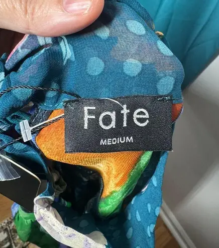 FATE. Dress Women M Mixed Print Slip Lined Problem Solved Teal Blue Floral Dress