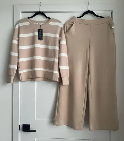 Cable & Gauge NWT Pullover Striped & Wide Leg Athleisure Lounge Jogger Set