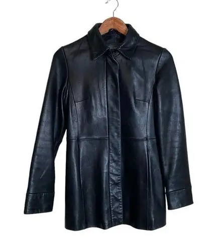 Banana Republic  VTG Y2K Black Genuine Leather Button Front Long Jacket Coat