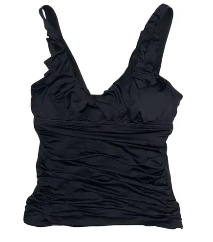 Ralph Lauren Lauren  Beach Club Solid Ruffle Tankini Top Size 8 Black Swimwear