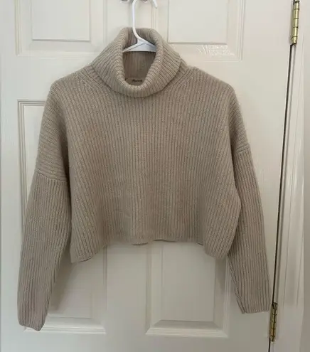 Madewell  Resourced Cashmere Turtleneck Cropped Ribbed Sweater Tan Size Medium