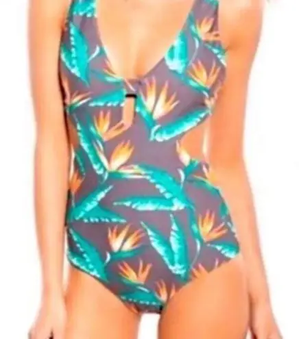Tori Praver Swimwear Seafoam One Piece Birds of Paradise Tropical Swimsuit med