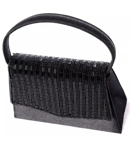 Bijoux Terner Vintage Small Black Beaded Evening Bag Purse Crossbody Clutch