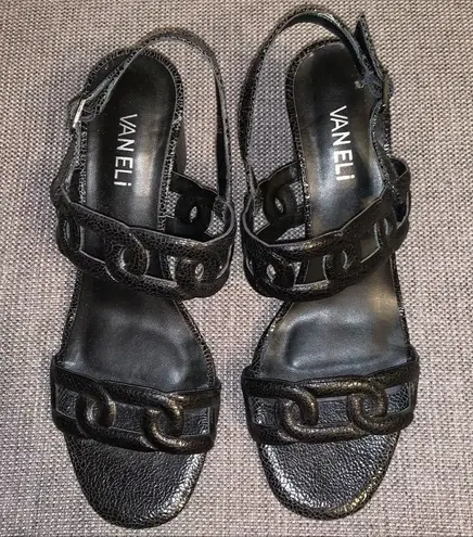 VanEli black heeled Sandals, size 8.5, approx 2 inch chunky heels