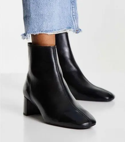 Mango  | leather ankle mid heeled boots Round toe black 38