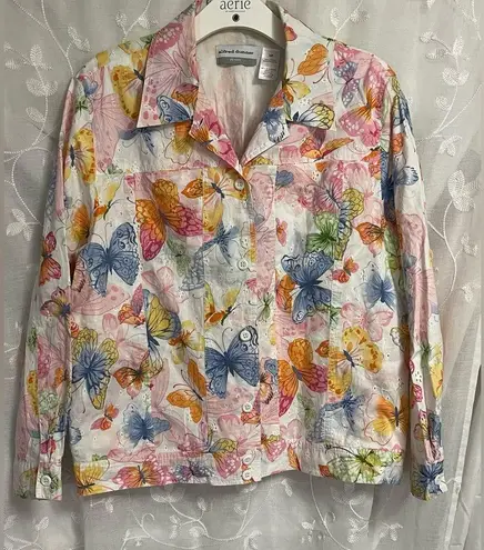 Alfred Dunner Eyelet Butterfly Lined Button Front Long Sleeve Jacket XL 16P EUC