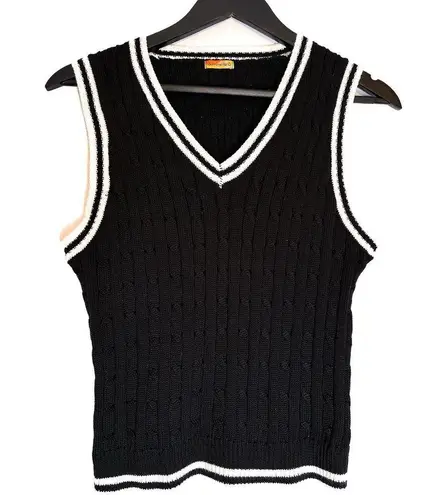 Summerland Black Cable Knit Sweater Vest Preppy Old Money Aesthetic | Size Large