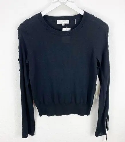 White + Warren Black Lace Up Sleeve Sweater