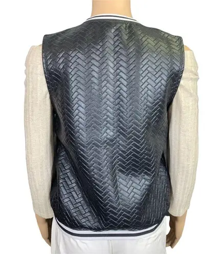 Vintage Alexandra Collection Womens Vest Faux Leather Chevron Black White Small