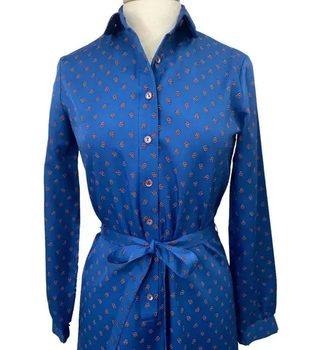 Vintage 70s Shirtdress Sears The Fashion Place Button Down Dress Paisley Blue 10