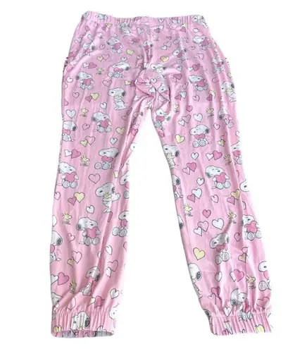 Munki Munki  Peanuts Snoopy and Woodstock Heart Pajama Bottoms Pink Size Large