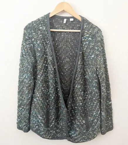 MOTH x ANTHROPOLOGIE | Keavy Jacquard Jacket Sweater Greens Blues Grays | Medium Blue