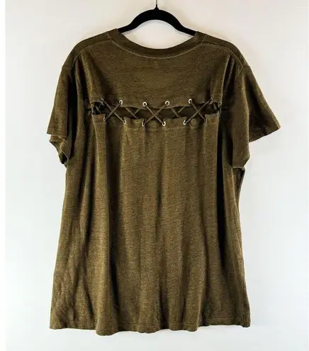 IRO Womens Shirt Green Steirospe Lace Back Tee Linen Short Sleeve Grunge Large
