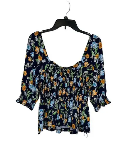 Draper James Women's Top Poplin Cropped Smocked Floral Stretch Square Neck Small