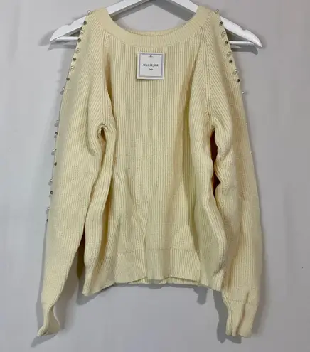 Belle De Jour Women’s Beaded Trim Cutout Shoulder Sweater Cream Size Large NWT