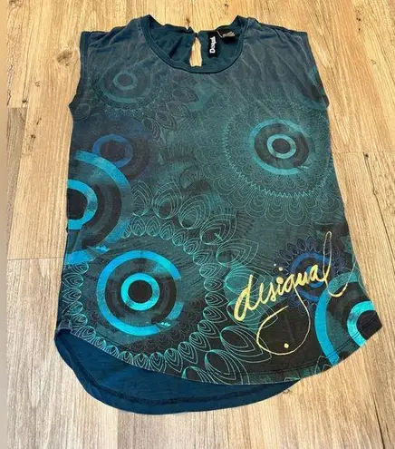 Desigual Blue Sleeveless Design Tank Top