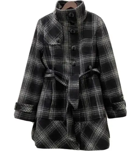 Jones New York  Wool Blend Plaid Pea Coat L