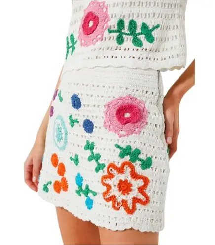 Love The Label Leighton Skirt Size XS NWT Multi Ivory Crochet Cotton Mini Boho White