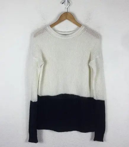 Vince  Linen White Navy Colorblock Open Knit Oversized Sweater XS