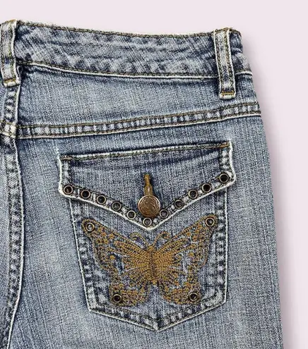 So Wear It Declare It Vintage Y2K Embroidered Butterfly Capri Cuffed Hem Jeans