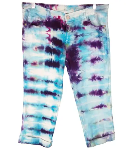 NYC Size 6 Capri Jeans Handmade Tie Dye Chasing Dreams Blue Crop Skinny 1071