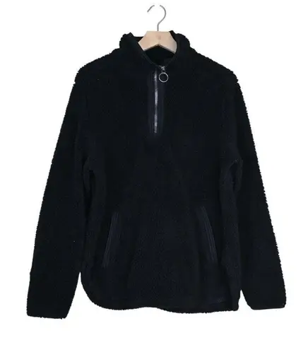 Cozy Sherpa Women's L Black 1/4 Zip Pullover Jacket